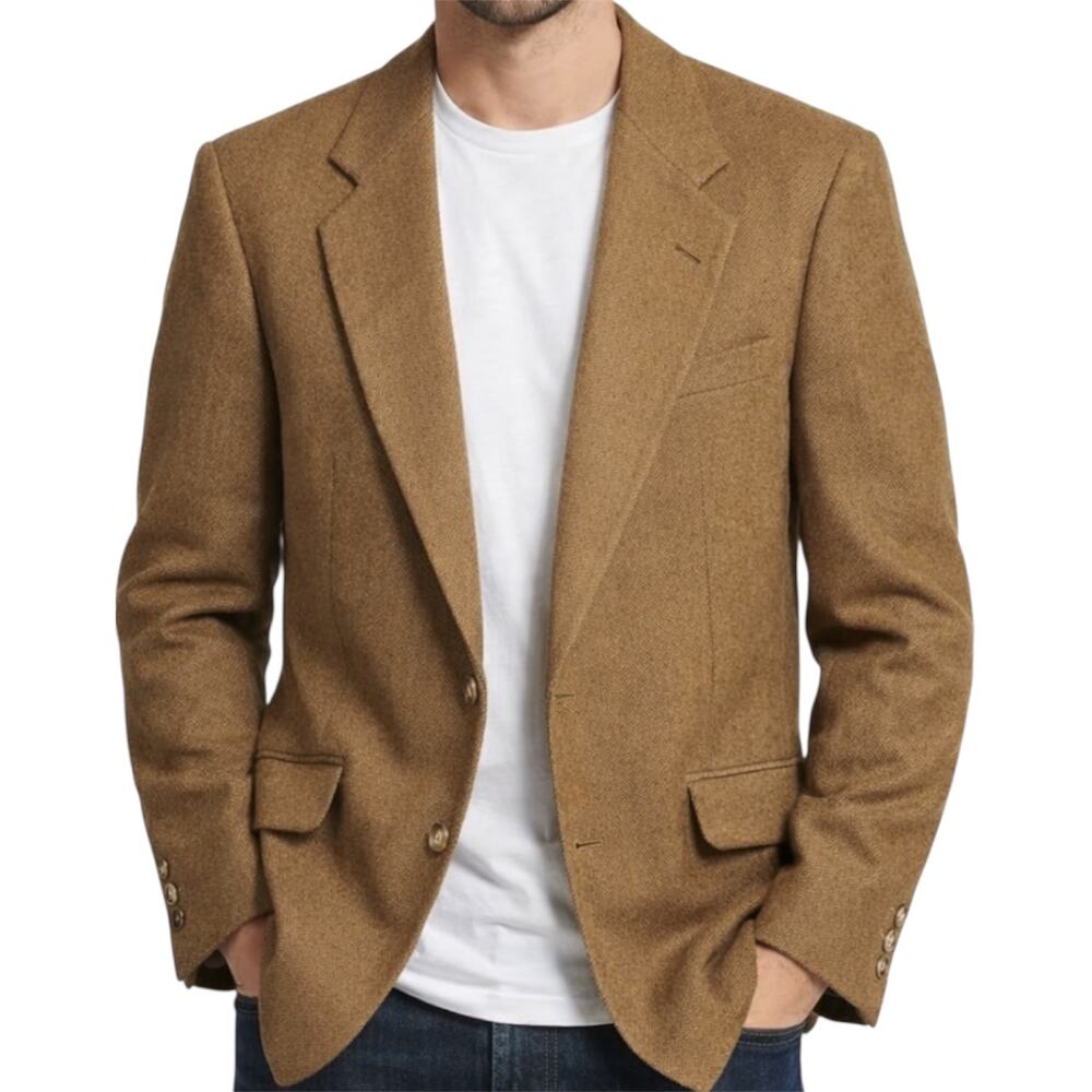Vintage Hunt Valley Camel Hair Blazer USA Suit Two-Button Notch Lapel Brown 42L